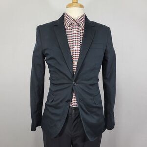 Massimo Dutti Men's Sport Coat Blazer Two‎ Button Black Cotton Slim SMALL